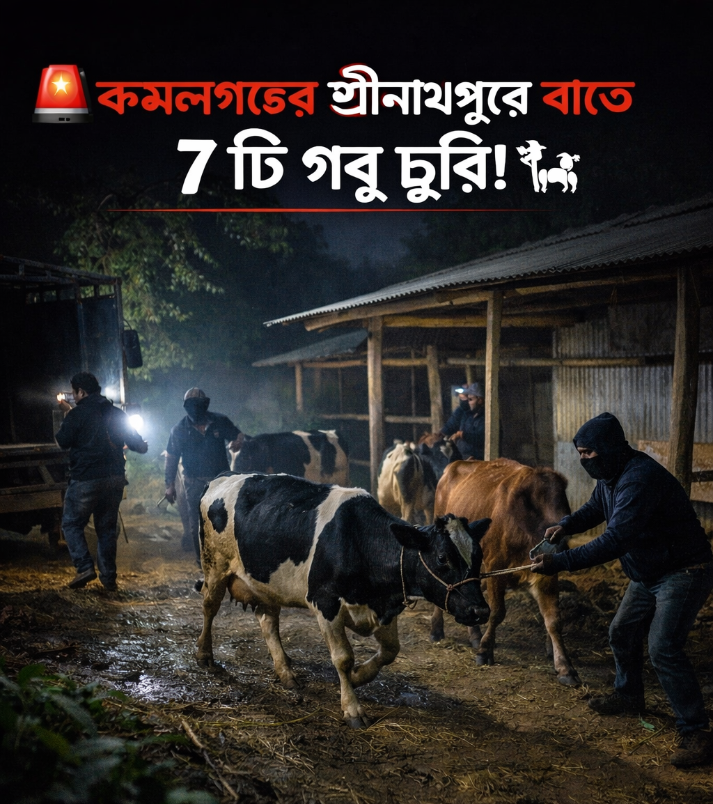 কমলগঞ্জে একের পর এক গরু চুরি: খামারিদের রাতের ঘুম হারাম, আইনশৃঙ্খলা বাহিনীকে কঠোর বার্তা এমপির